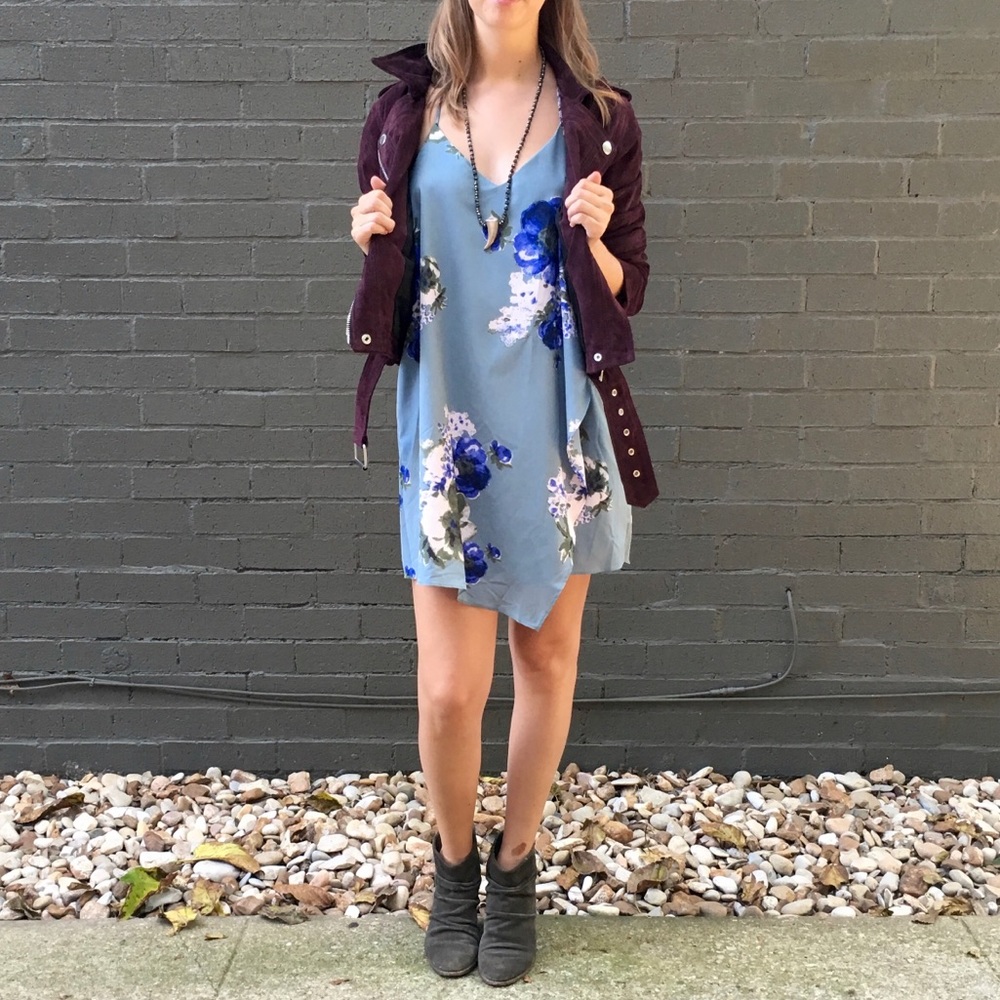 FREE PEOPLE Blue Floral Slip Dress